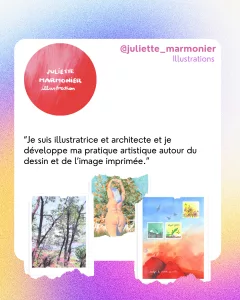 @juliette_marmonier
Illustrations 
“Je suis illustratrice et architecte et je développe ma pratique artistique autour du dessin et de l’image imprimée.”